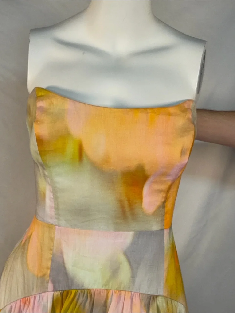 Tracy Reese Strapless Watercolor Floral Midi Dress in Pink, Yellow and Cream - Picture 5 of 11